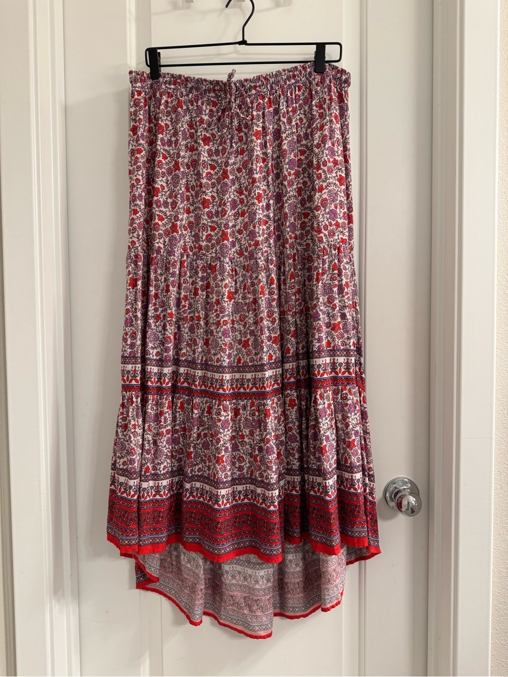 Knox Rose Red Floral High-Low Tiered Skirt